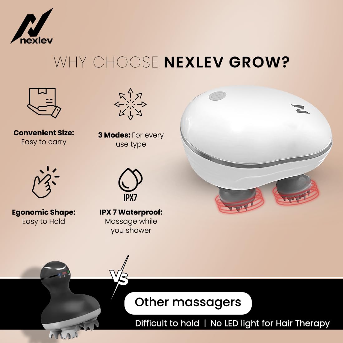 NexLev 2 in 1 Scalp Massager & red Light Therapy