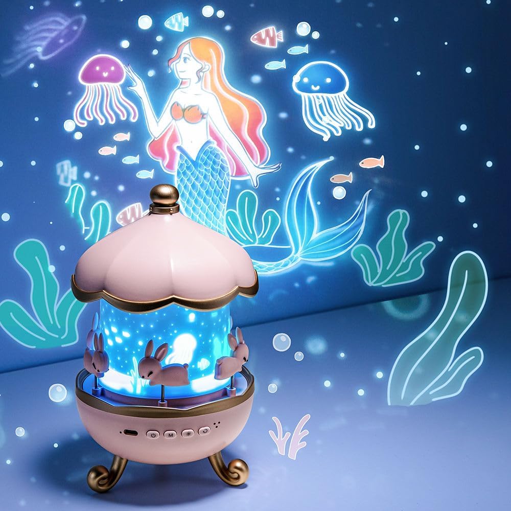 Plastic Bunny Carousel Night Light Projector