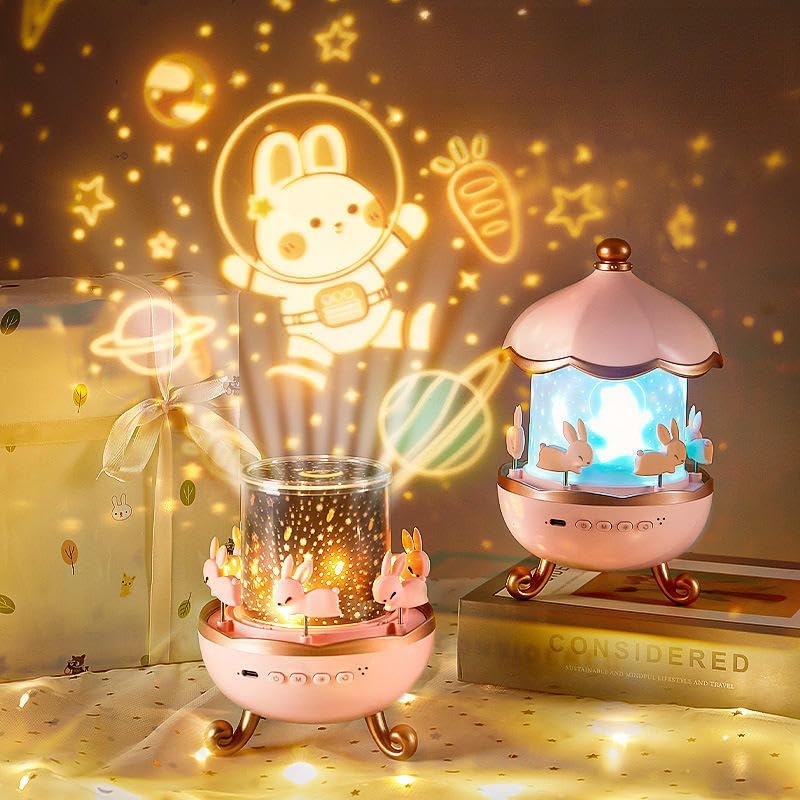 Plastic Bunny Carousel Night Light Projector