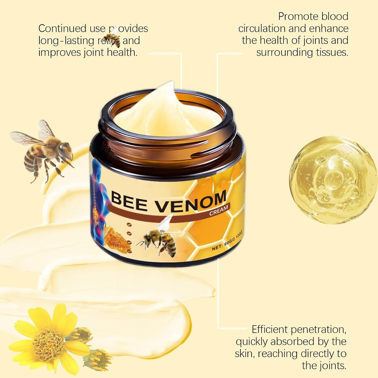 OSFRIAGE Bee Venom Joint Gel, Professional Bee Venom Ointment,Bee Venom Cream,Bee Venom Joint and Bone Cream for Back, Knee, Hands, Neck, Feet