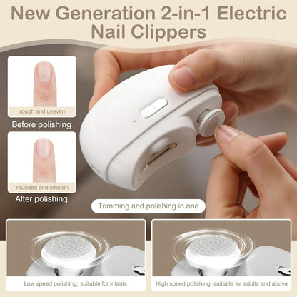 Electric Nail Clipper, Automatic Clipper With 2-Speed File For Adults, Baby Safe Fingernail Drill, Cutter & Shine Buffer 2-In-1 Manicure Pedicure Tool
