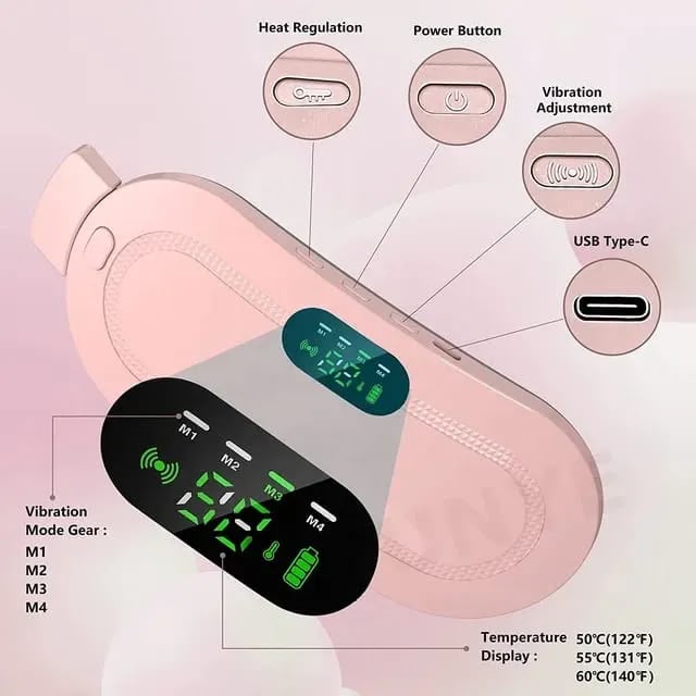 Electric Heating Pad for Period Pain – Portable Cramp Relief Belt for Women | Adjustable Heat & Vibration, USB Rechargeable Warm Pad for Abdomen & Lower Back Pain Relief