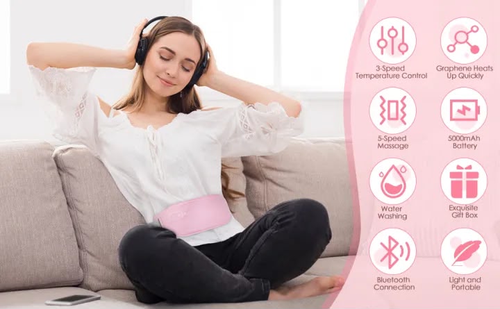 Electric Heating Pad for Period Pain – Portable Cramp Relief Belt for Women | Adjustable Heat & Vibration, USB Rechargeable Warm Pad for Abdomen & Lower Back Pain Relief